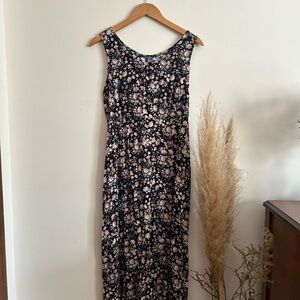 90s Lace Up Floral Sleeveless Midi Dress
